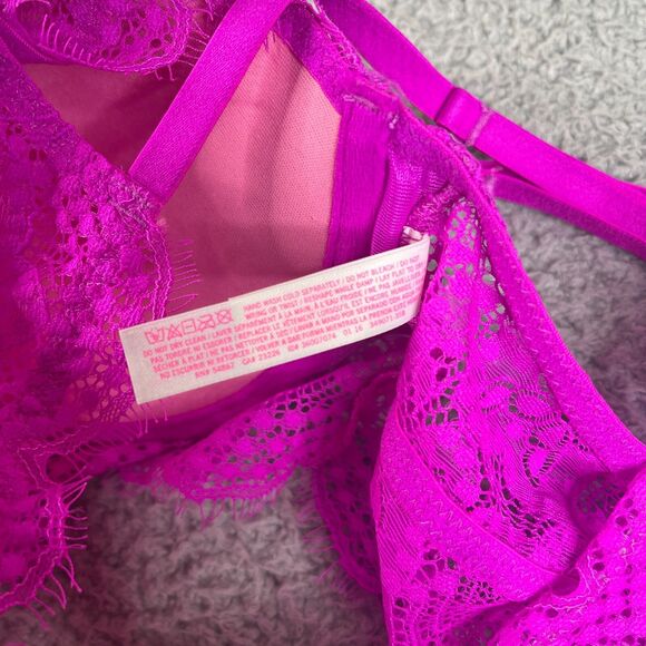 Victoria's Secret PINK Lace Push-Up Pigeonnant Bra M A-C Fushia Floral - Picture 8 of 8